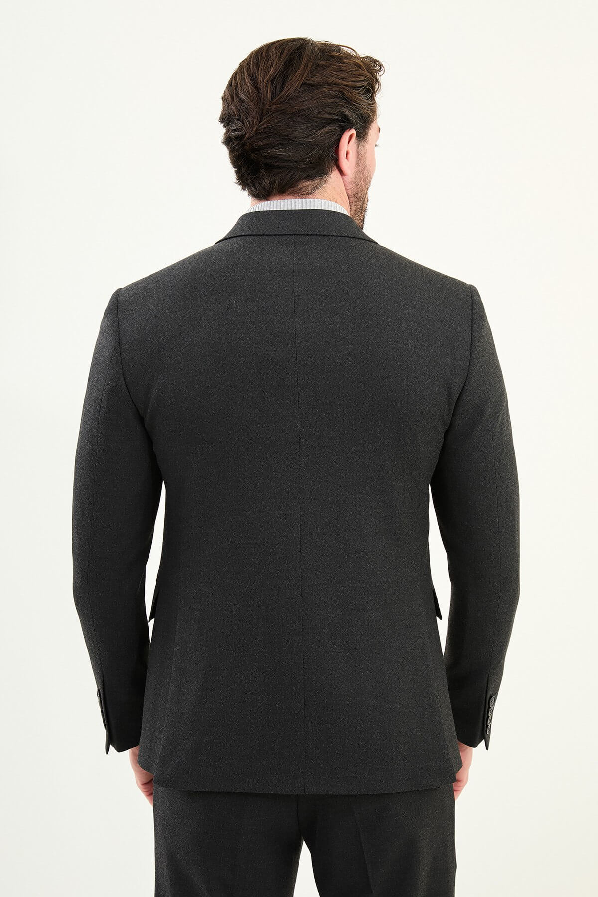 Men’s matte black slim-fit double-breasted wool-blend suit