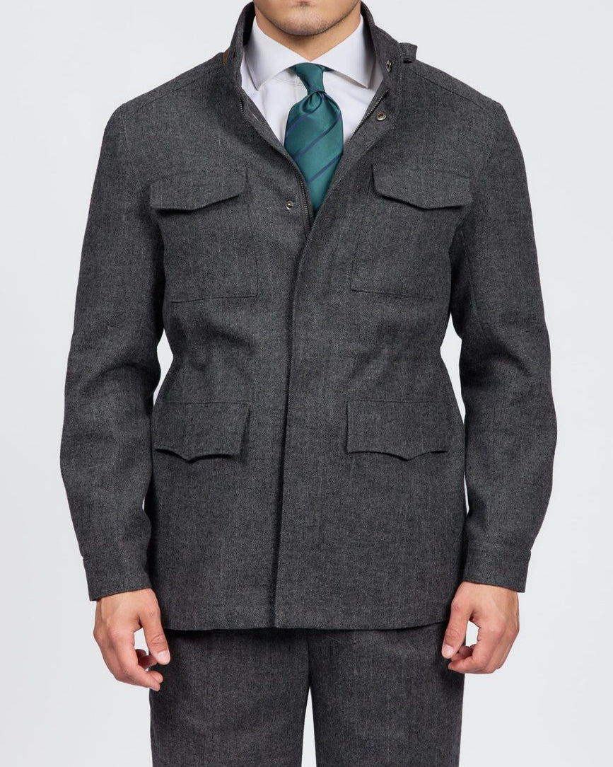 Herrenjacke mit Fischgrätenmuster und Stehkragen