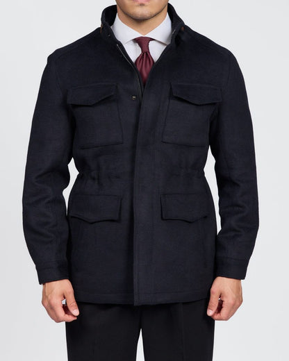Herren-Feldsafari-Jacke aus Wolle mit 4 Taschen