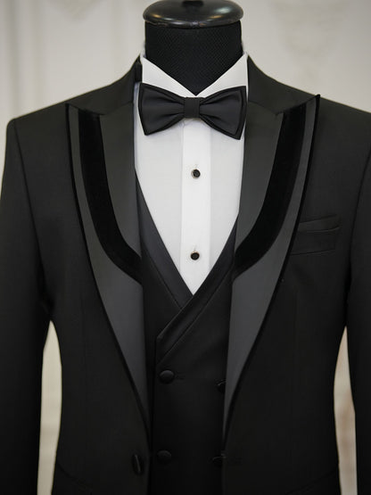 Brabion Elio Black Slim Fit Velvet Peak Lapel Tuxedo