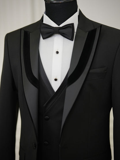 Brabion Elio Black Slim Fit Velvet Peak Lapel Tuxedo