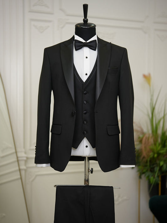 Brabion Elio Black Slim Fit Peak Lapel Tuxedo