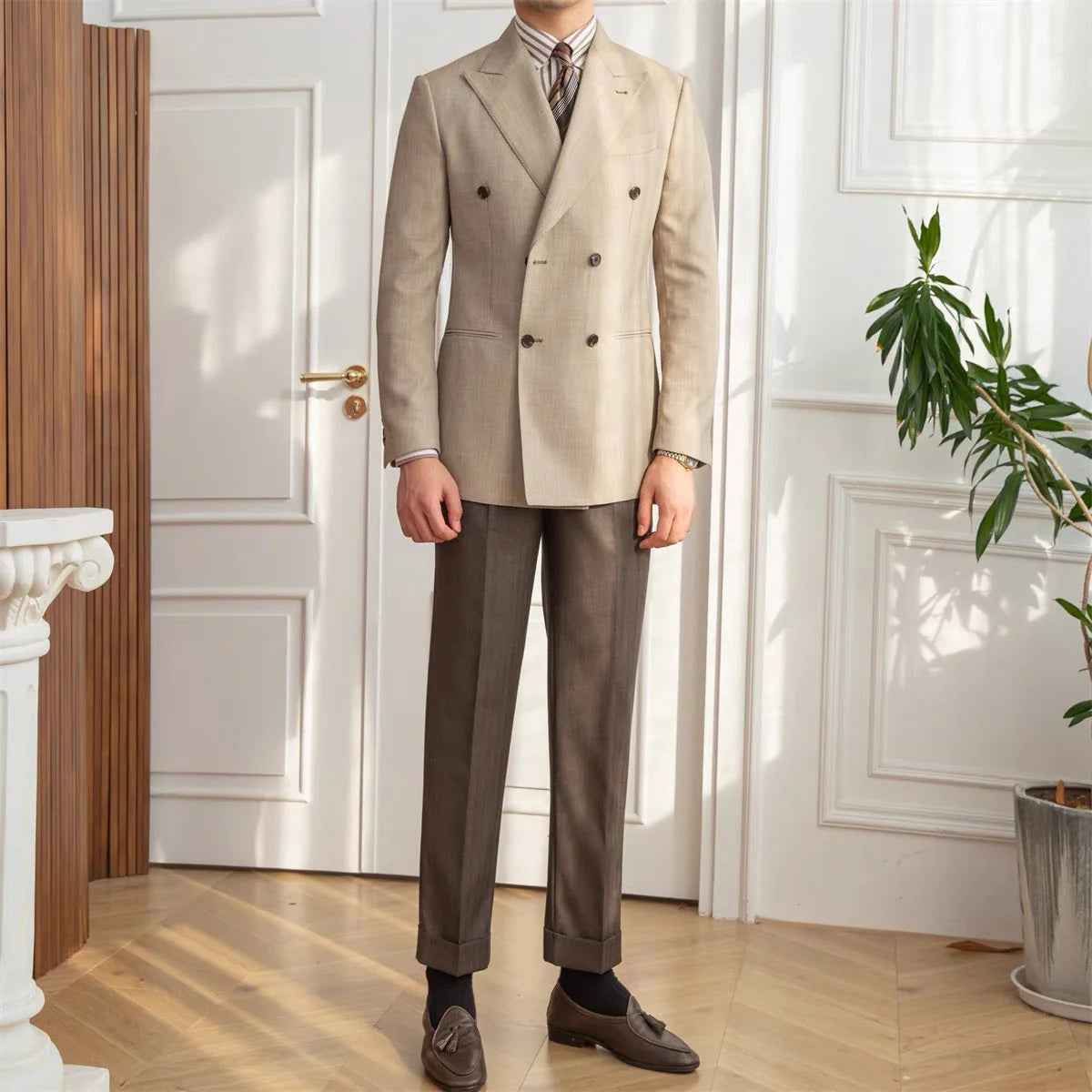 Gregory Beige Double-Breasted Suit