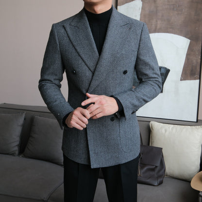 Men’s Retro Herringbone Double-Breasted Blazer