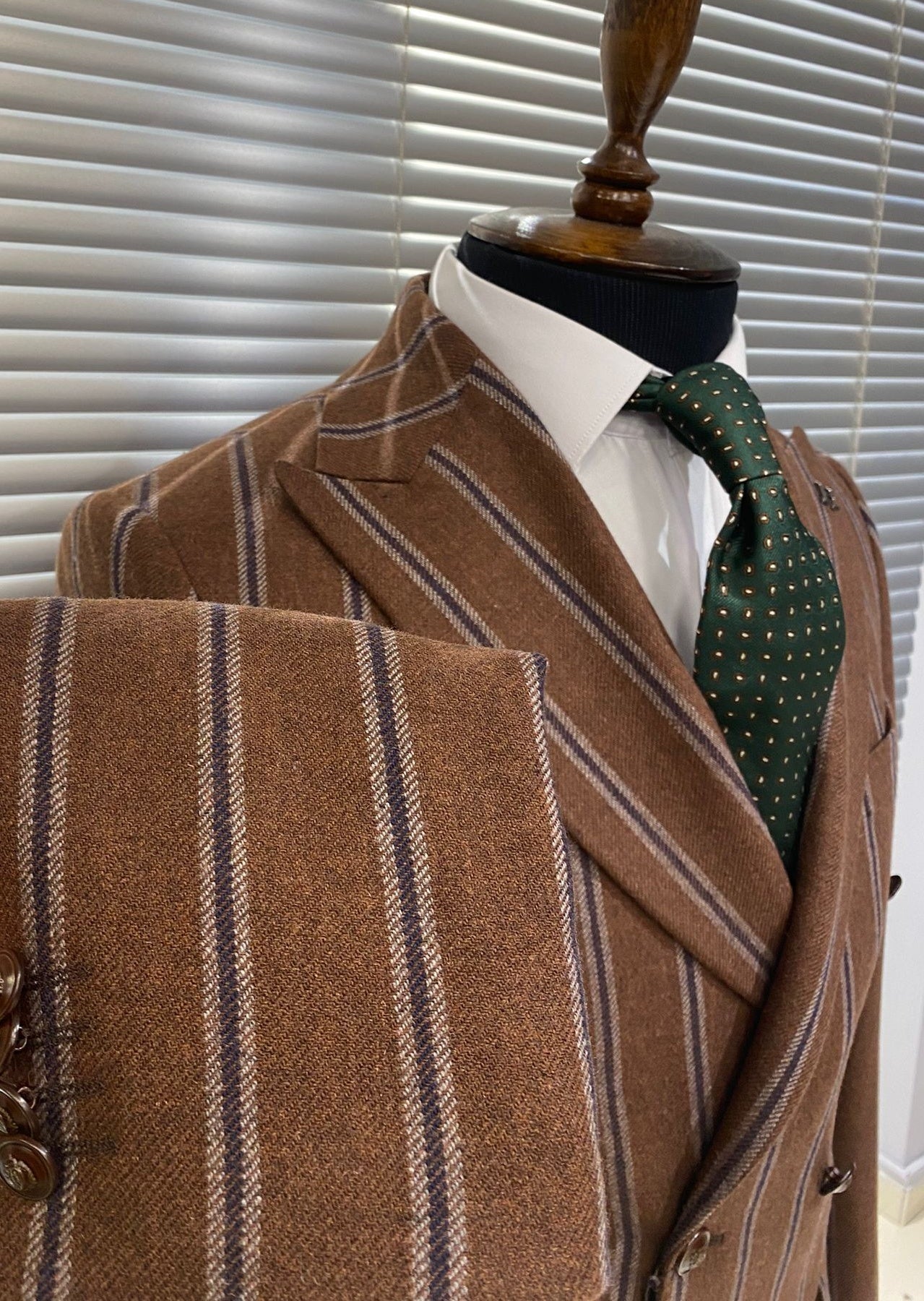 Brown Striped Woolen Double Breasted Blazer - BRABION