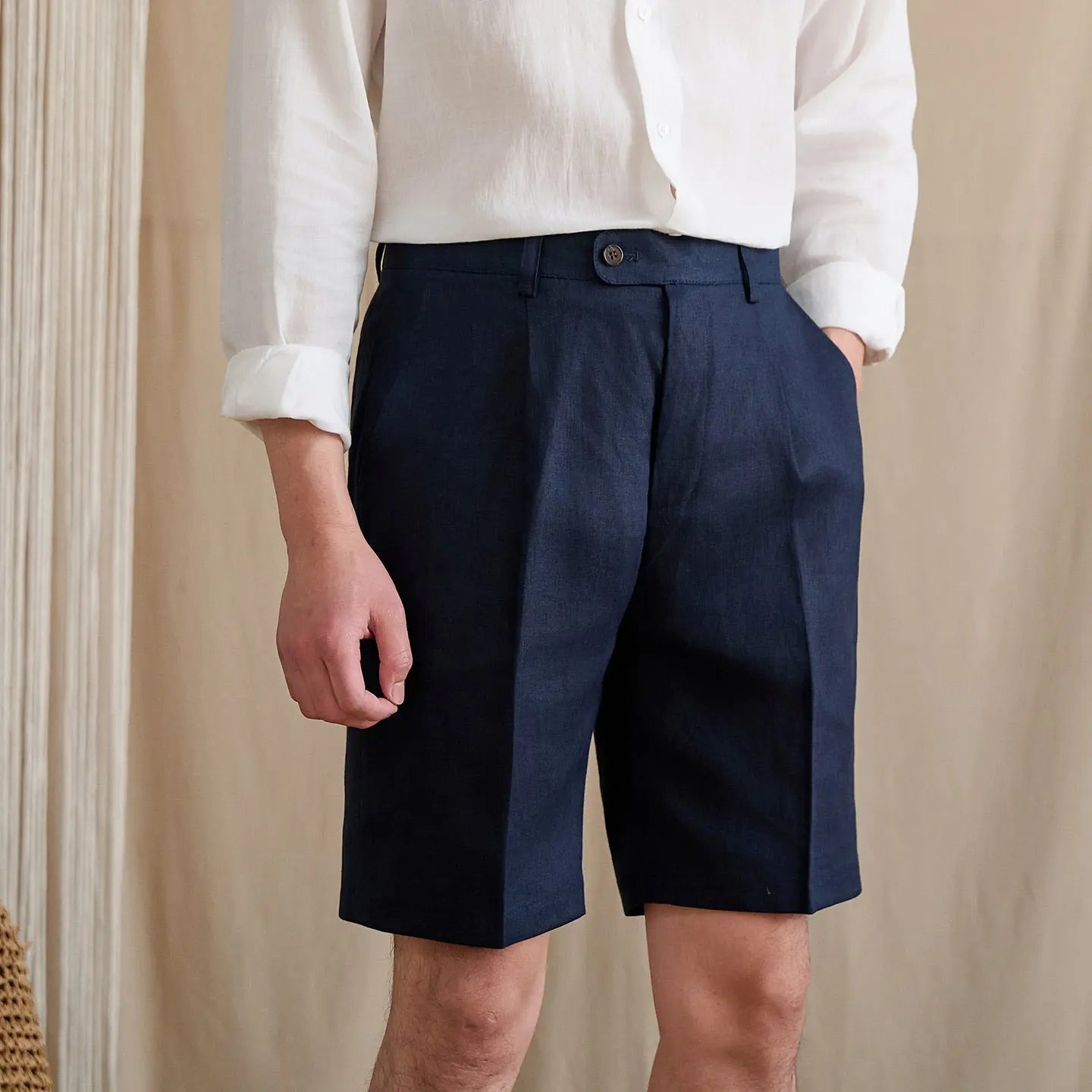 High-Waist Pleated Linen Shorts BRABION