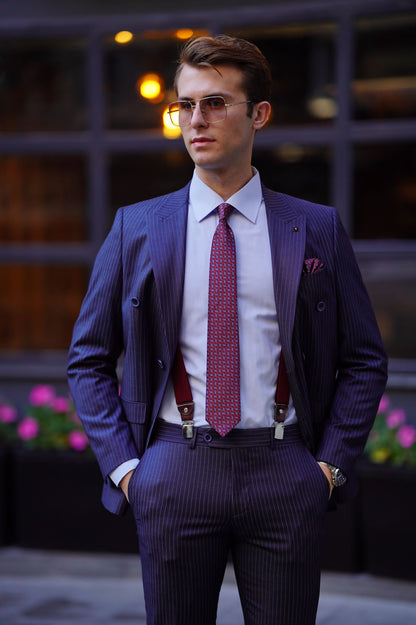 Vespo Pinstripe Navy Blue Double Breasted Suit