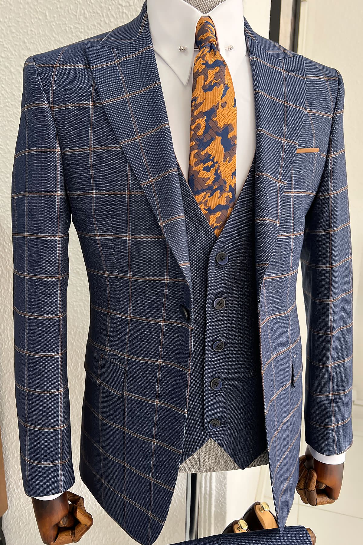 Daniel Patterned Navy-Blue Wool Suit