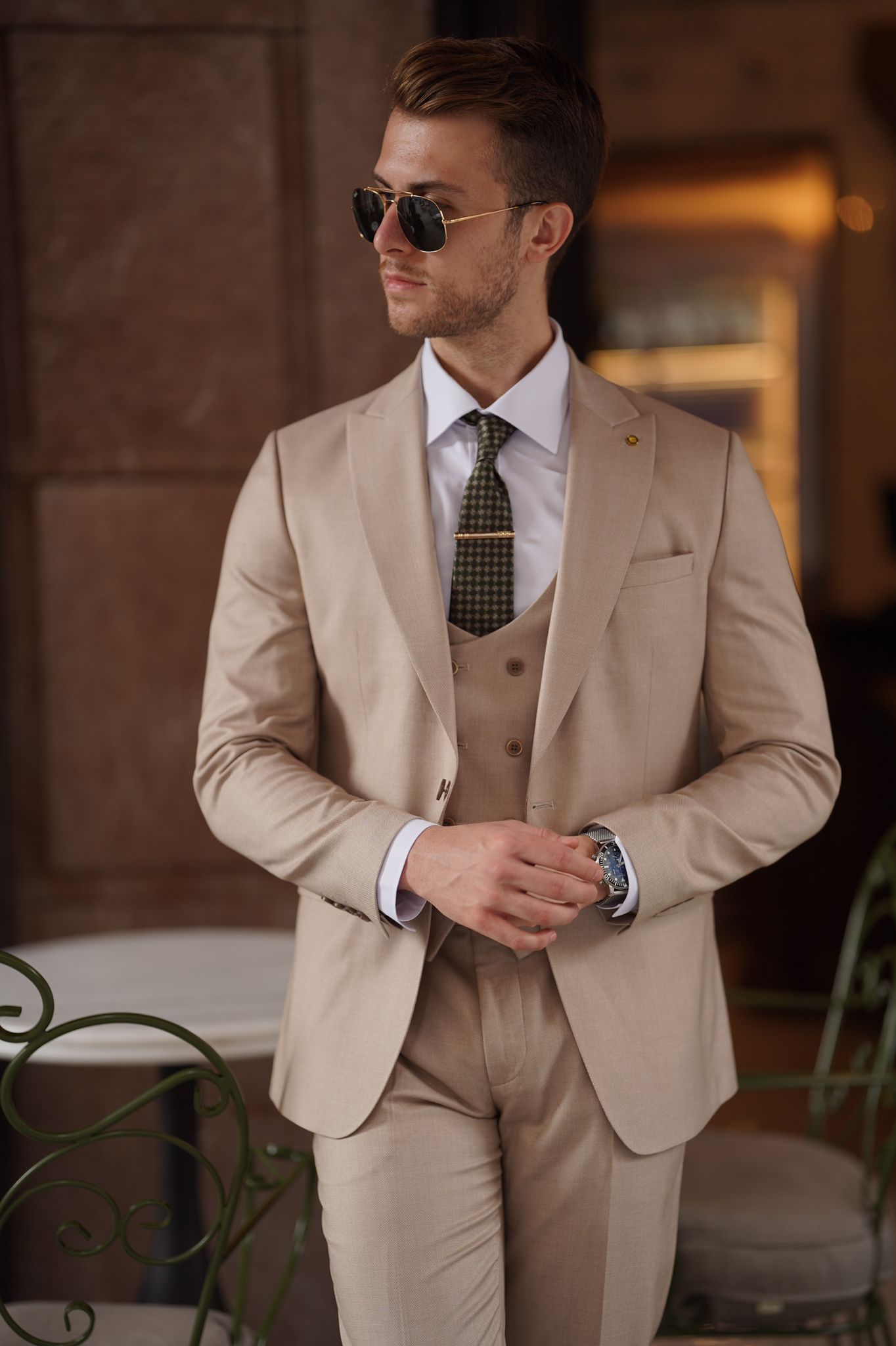 Daniel Slim Fit Beige Wool Suit