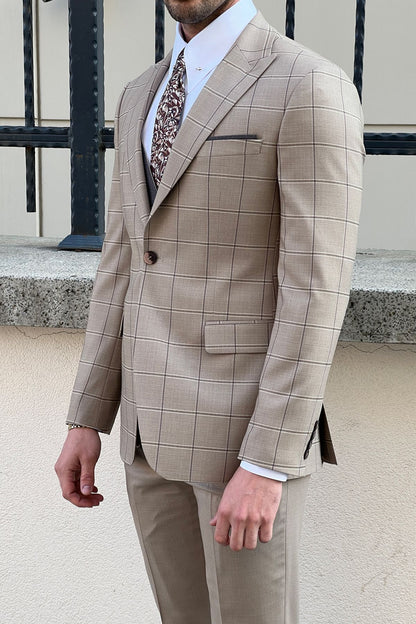 Daniel Patterned Beige Wool Suit