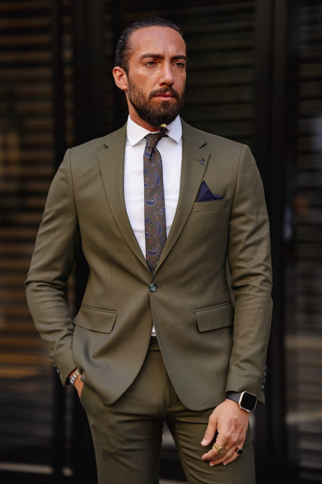 Vespo Khaki Slim Fit Suit – BRABION