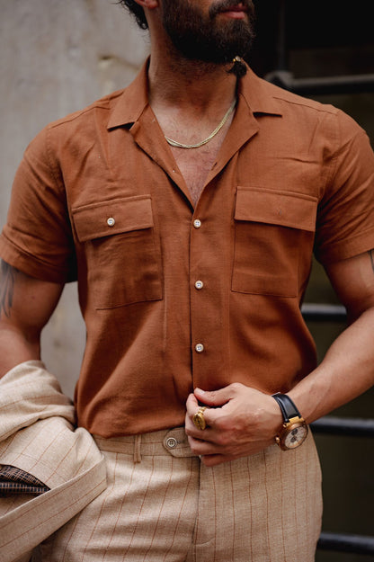 Evo Rust Brown Double Pocket Short Sleeve Shirt