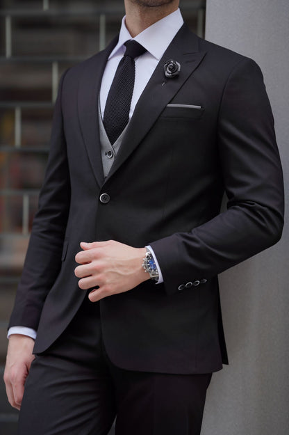 Daniel Black and Gray Wool Suit