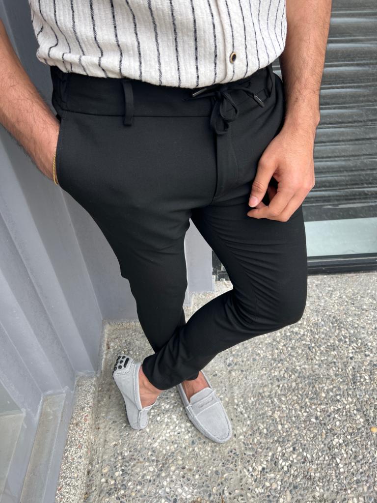 Lyon Black Slim Fit Cotton Pants
