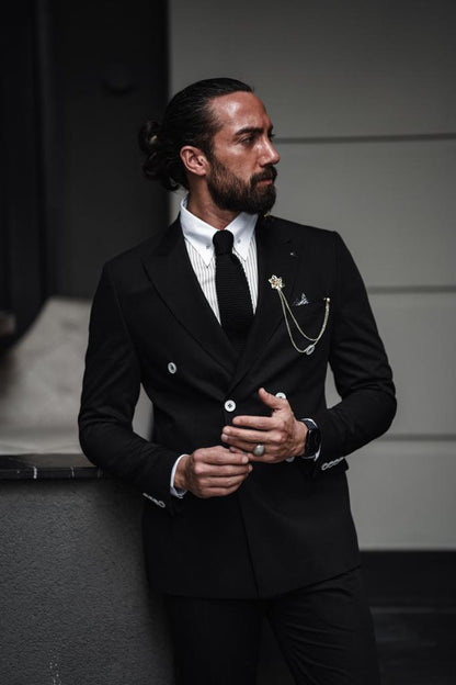 Evo Black Slim Fit Double Breasted Suit