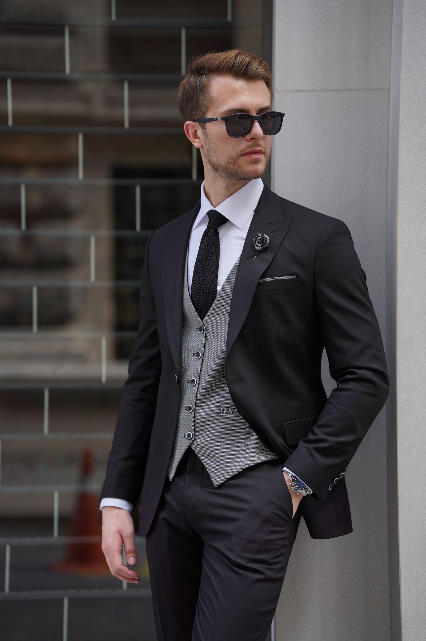 Daniel Black and Gray Wool Suit