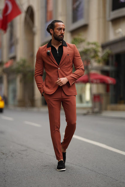 Evo Rust Brown Slim Fit Wool Suit