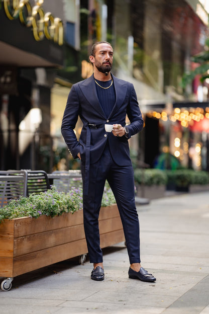 Vespo Navy Blue Buckle Suit