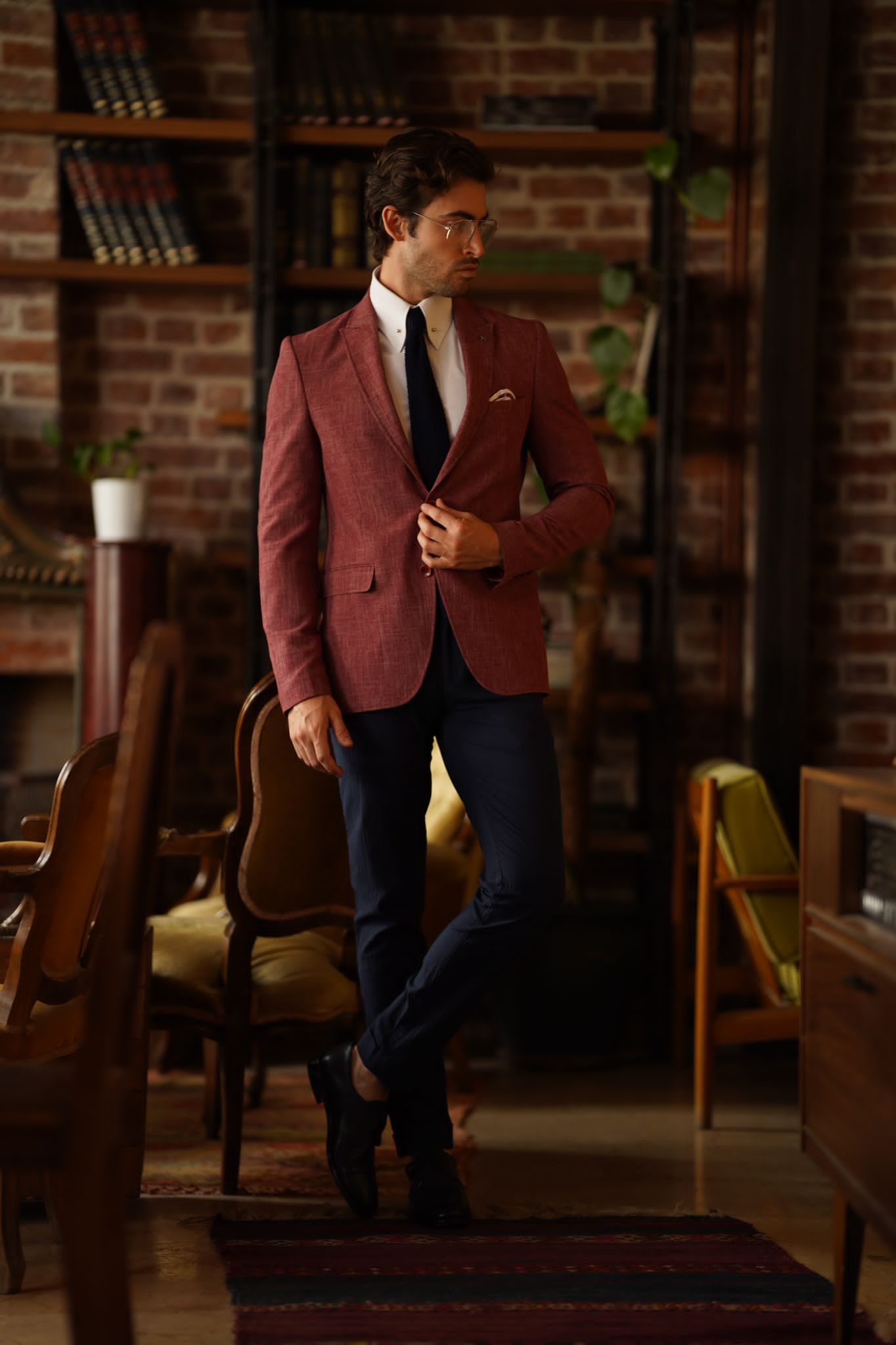 Stefano Claret Red Cotton Blazer