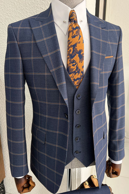 Daniel Patterned Navy-Blue Wool Suit