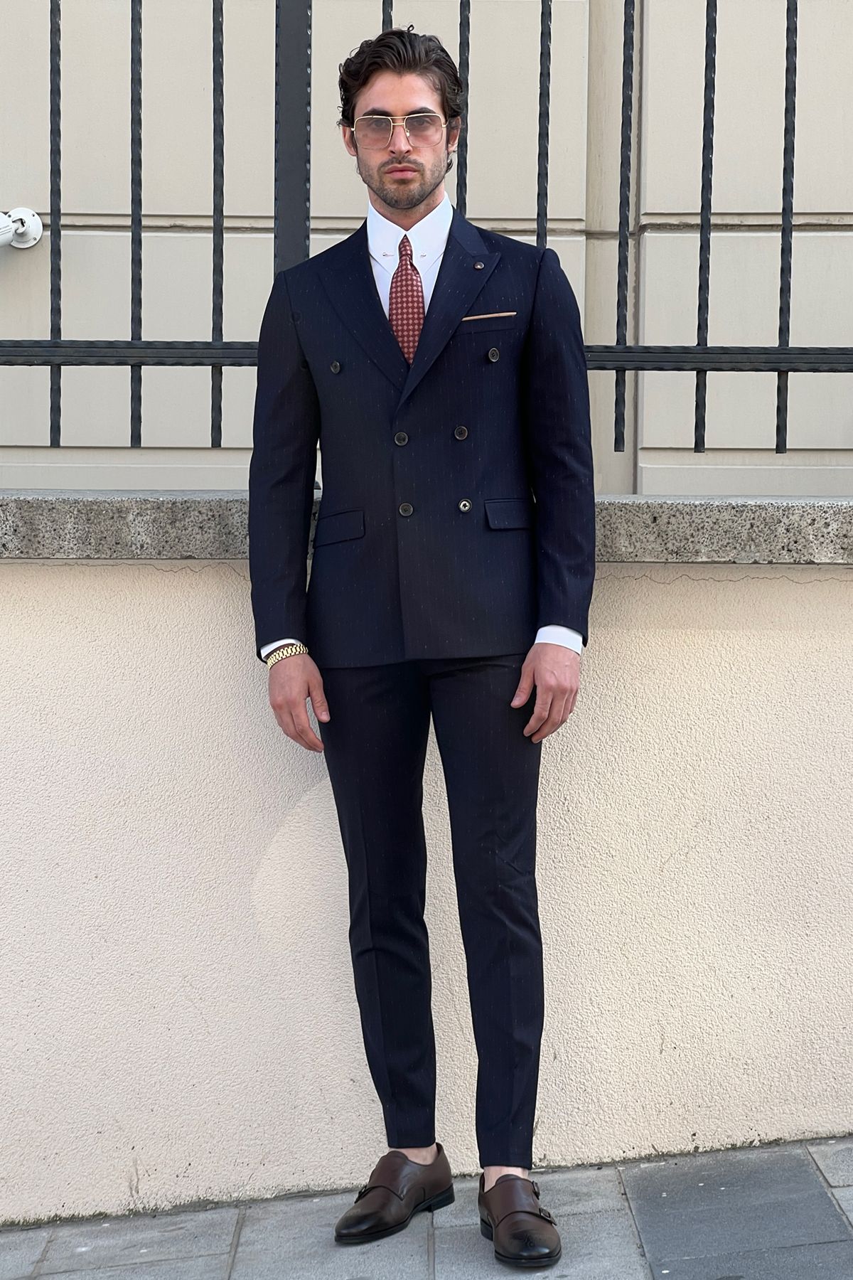 Daniel Double Breasted Navy Blue Wool Suit