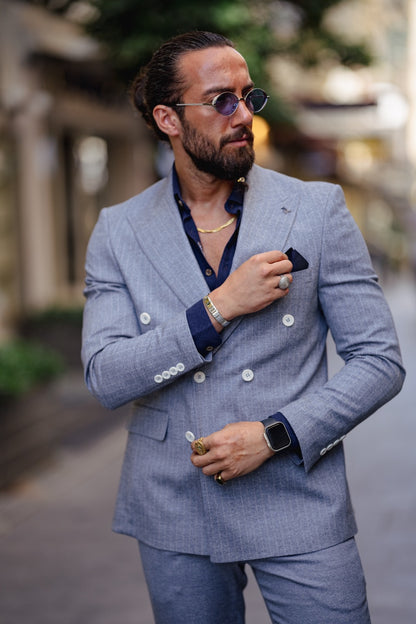 Vespo Pinstriped Navy-Blue Double Breasted Suit