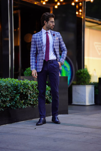 Vespo Plaid Blue Wool Blazer