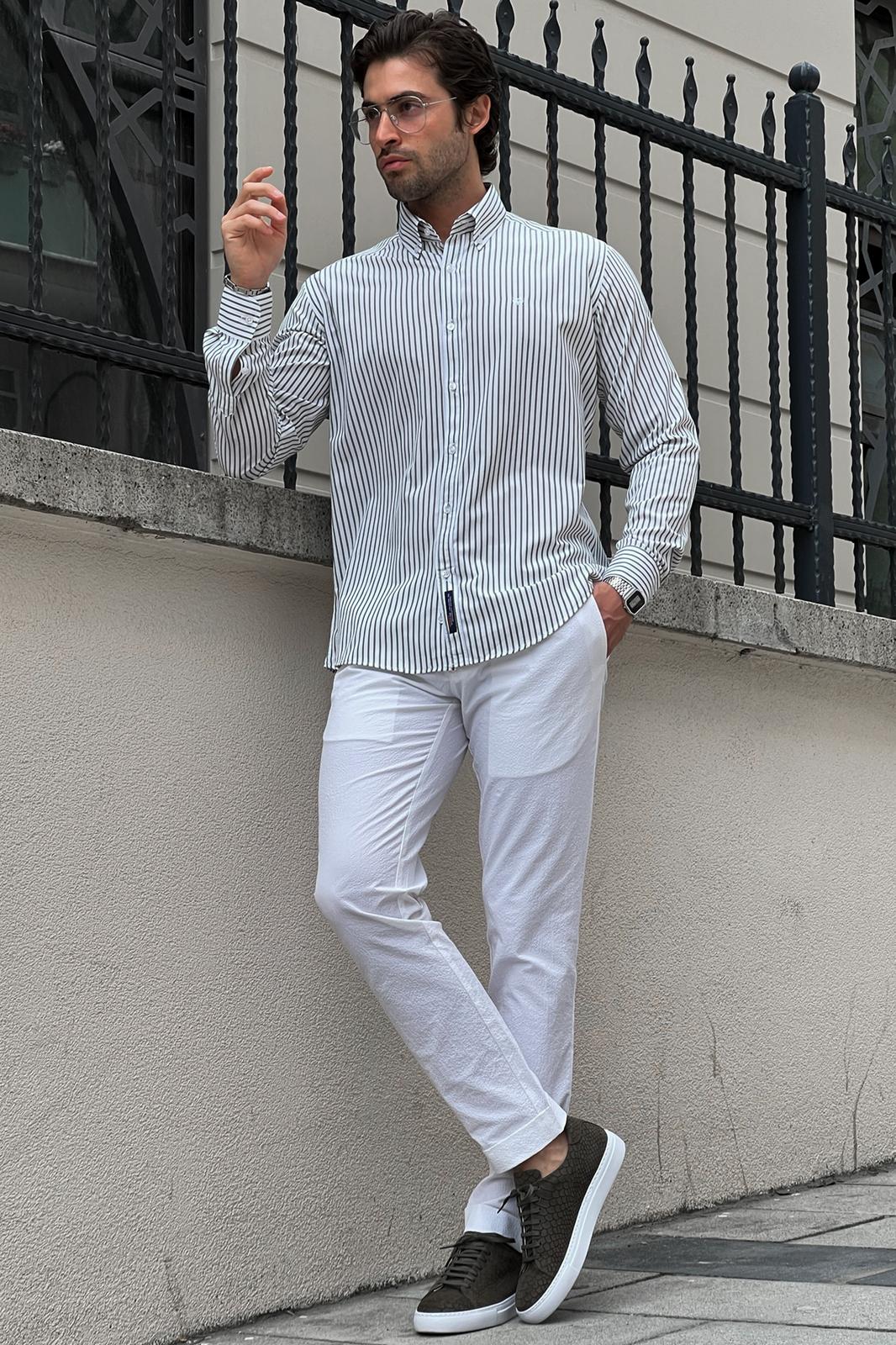 Daniel Striped White and Green Shirt