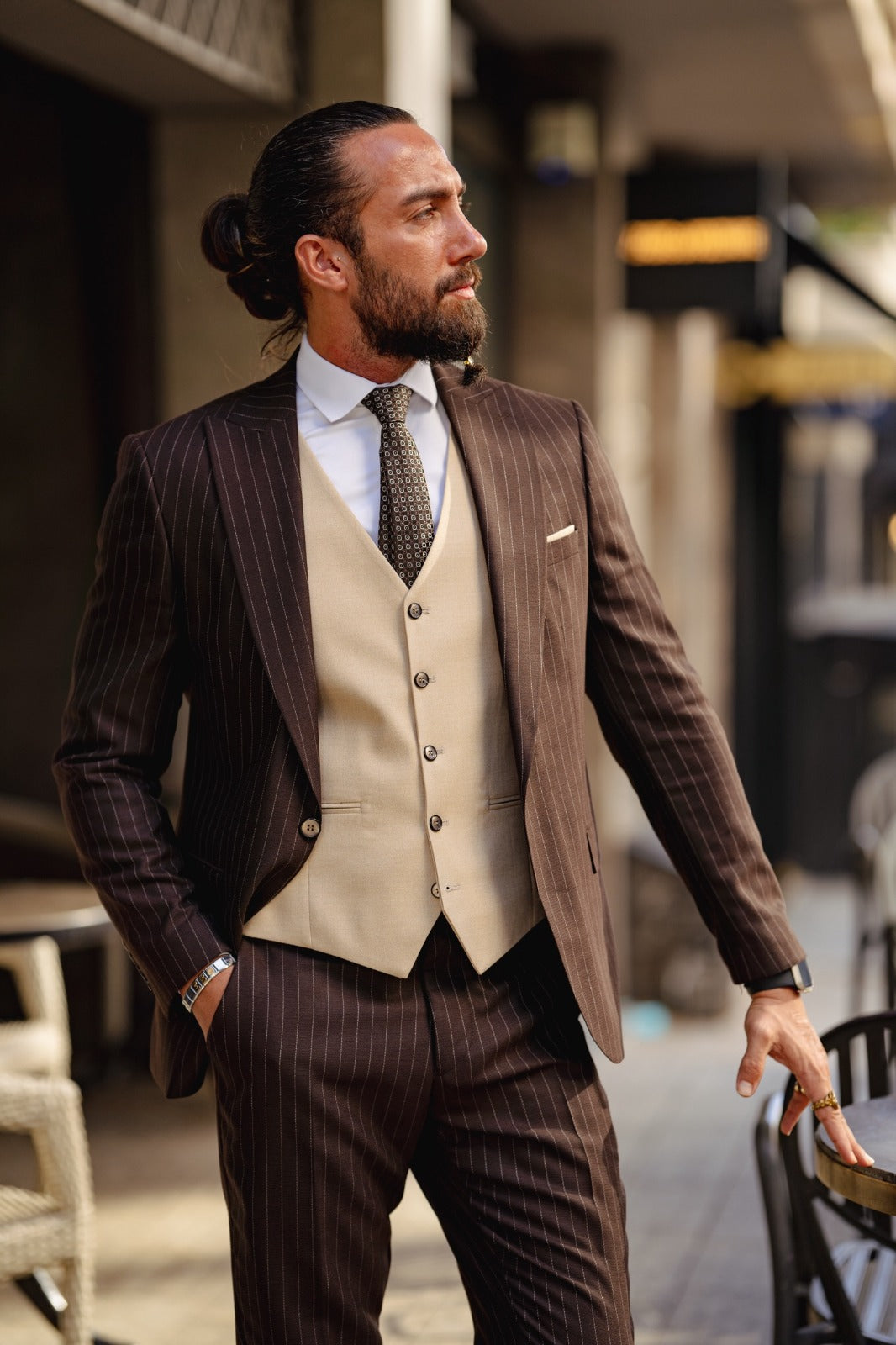 Vespo Beige & Brown Combination Suit – BRABION