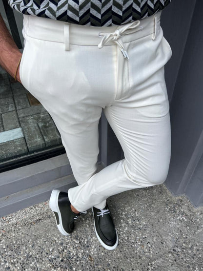 Lyon White Slim Fit Rope Pants