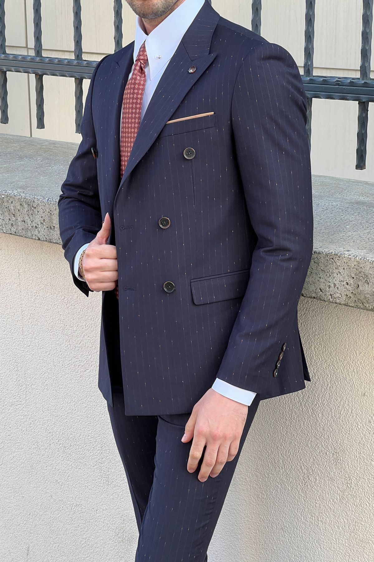 Daniel Double Breasted Navy Blue Wool Suit