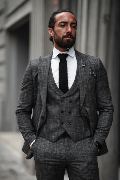 Evo Dark Gray Slim Fit Crosshatch Suit