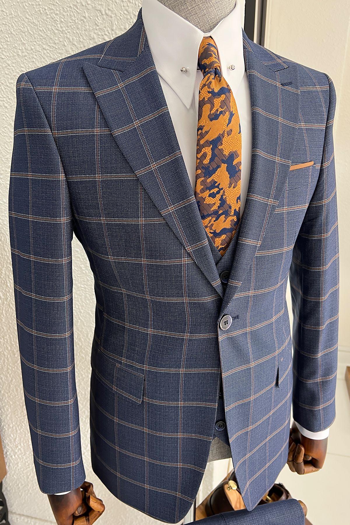 Daniel Patterned Navy-Blue Wool Suit – BRABION