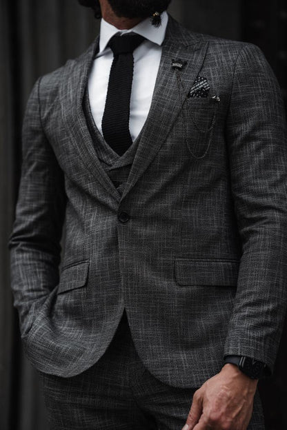 Evo Dark Gray Slim Fit Crosshatch Suit