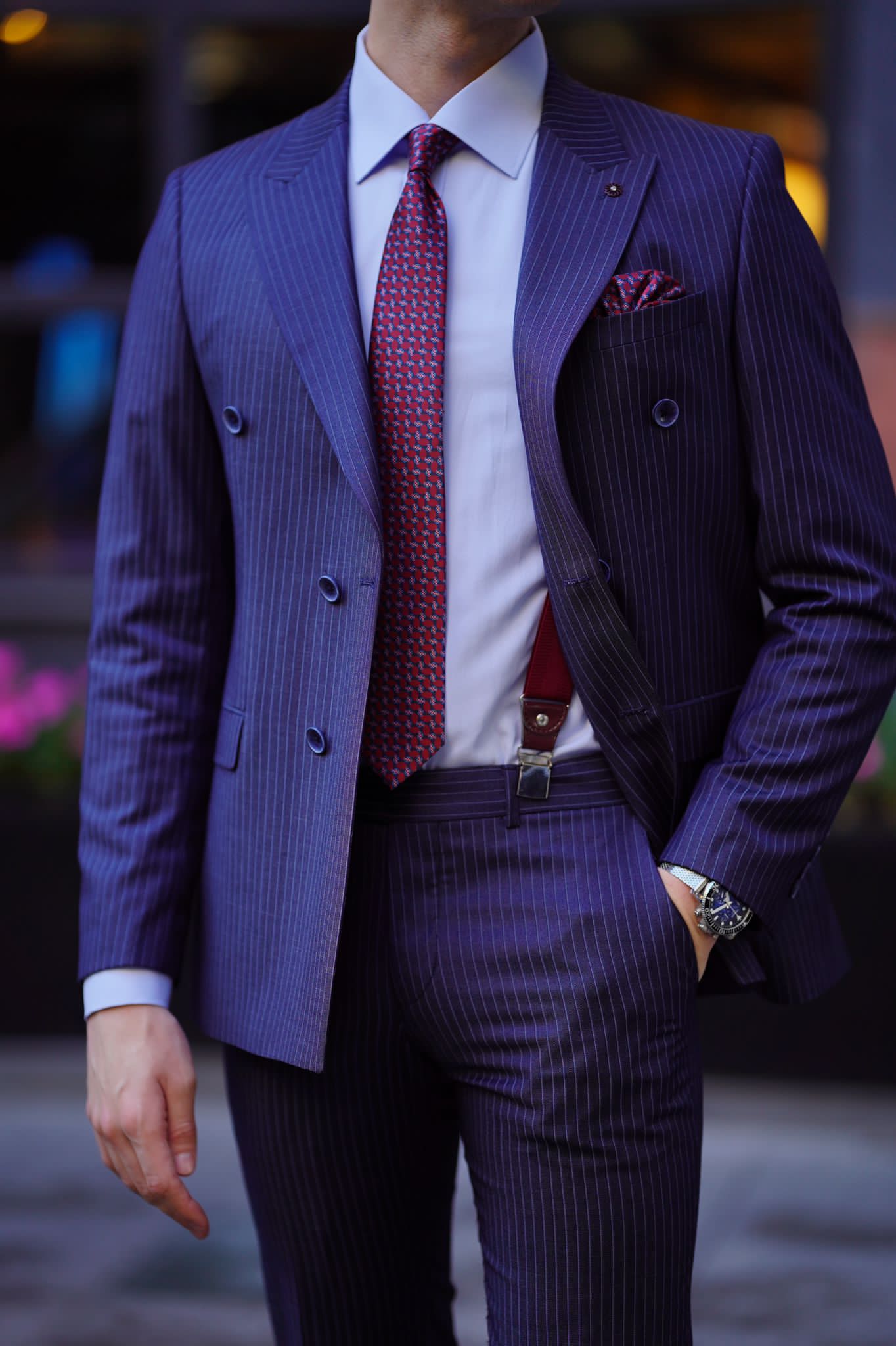Vespo Pinstripe Navy Blue Double Breasted Suit
