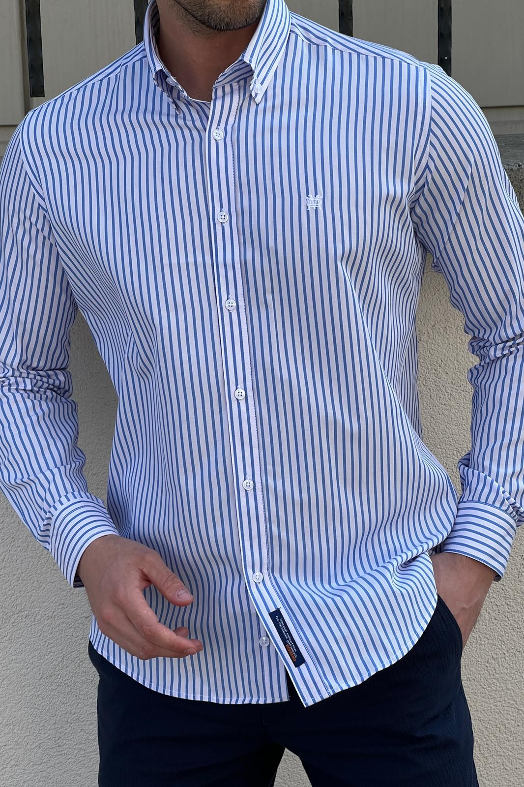 Brabion Daniel Striped White and Blue Shirt