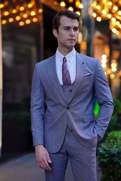 Vespo Patterned Slim-fit Gray Wool Suit
