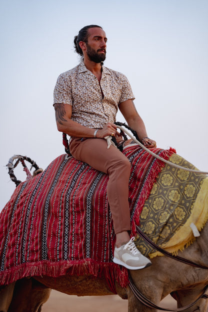 Brabion Vespo Camel Slim Fit Patterned Shirt