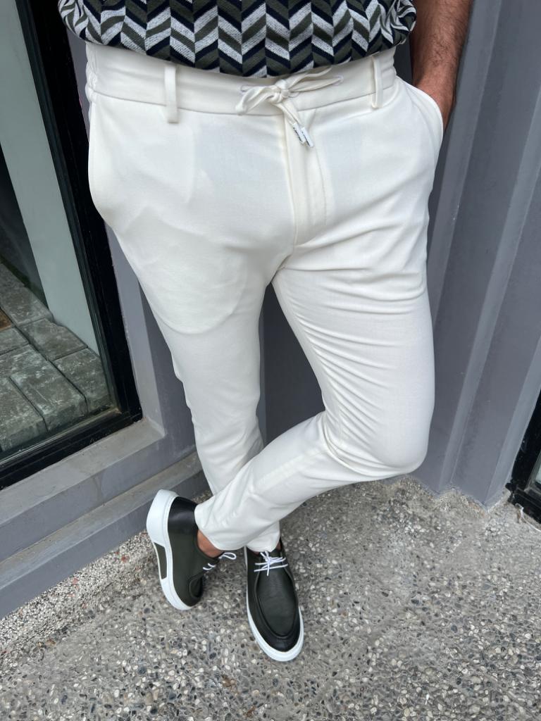 Lyon White Slim Fit Rope Pants
