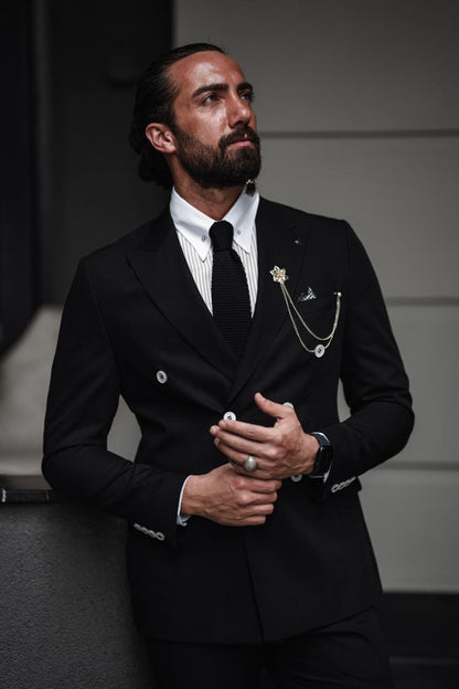 Evo Black Slim Fit Double Breasted Suit
