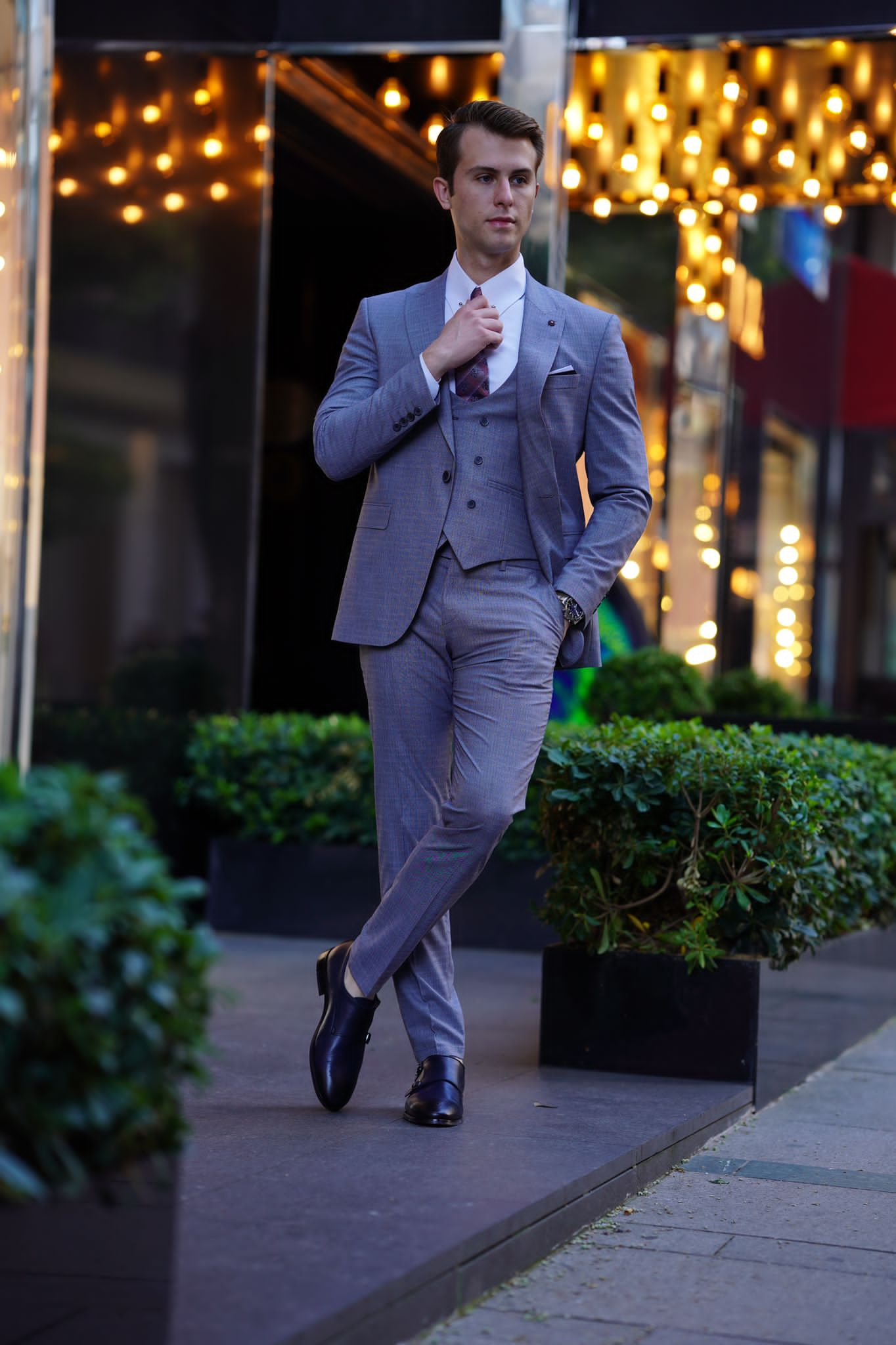 Vespo Patterned Slim-fit Gray Wool Suit