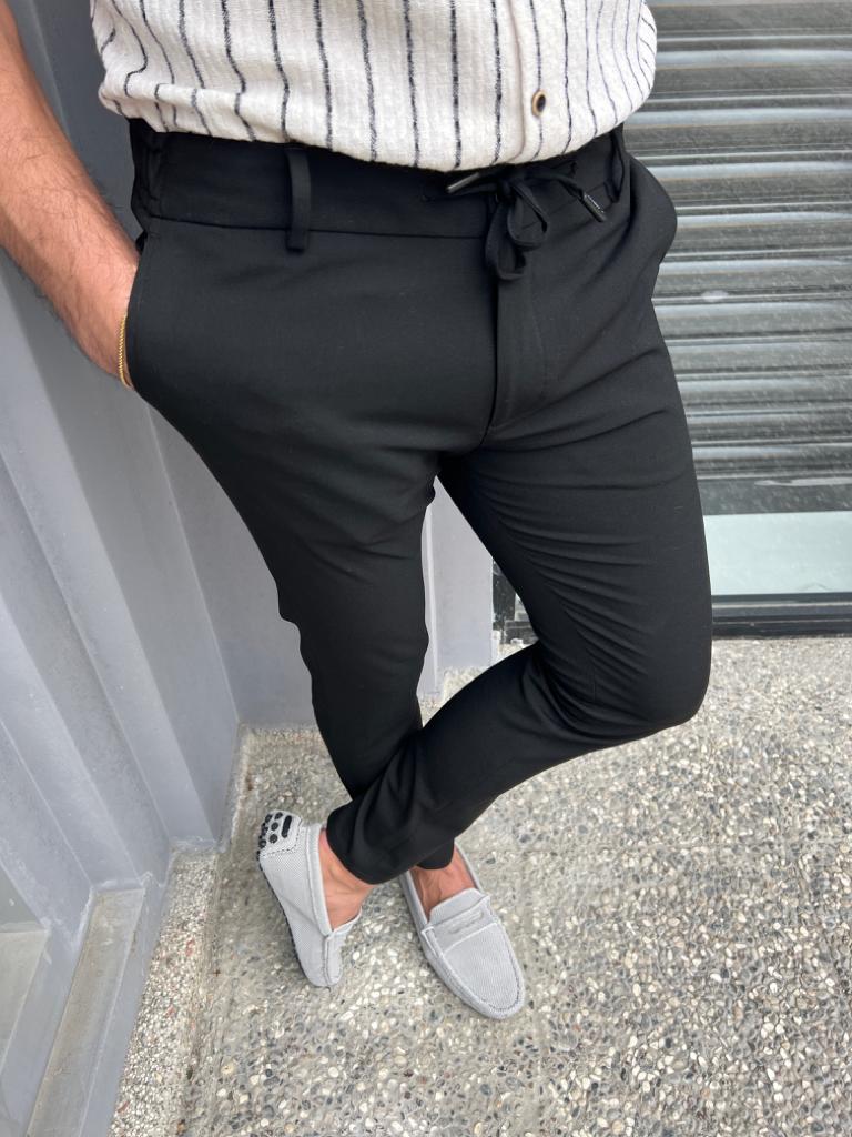 Lyon Black Slim Fit Cotton Pants