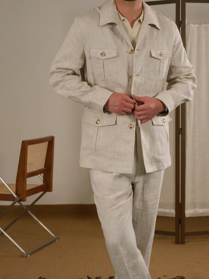 Men's Italian Safari Jacket in Breathable Linen