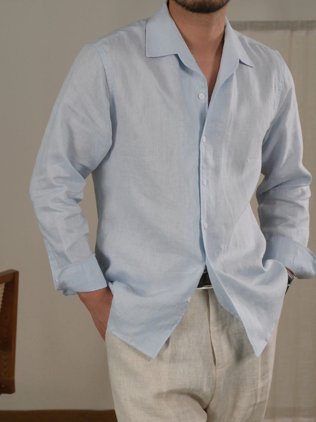 Men's Cuban Collar Long Sleeve Linen Shirt