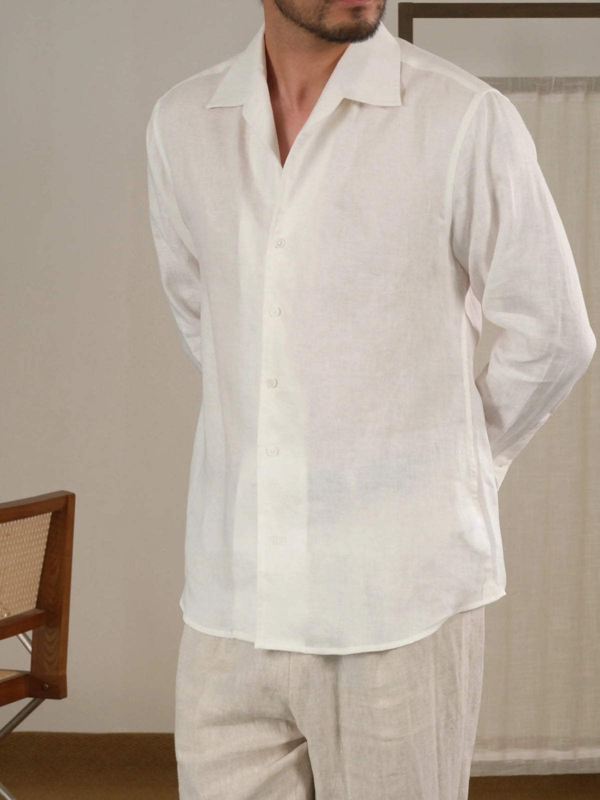 Men's Cuban Collar Long Sleeve Linen Shirt