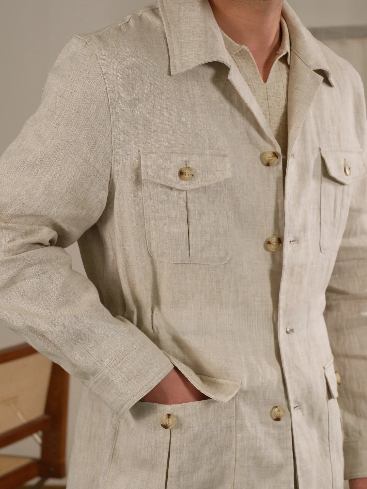 Men's Italian Safari Jacket in Breathable Linen