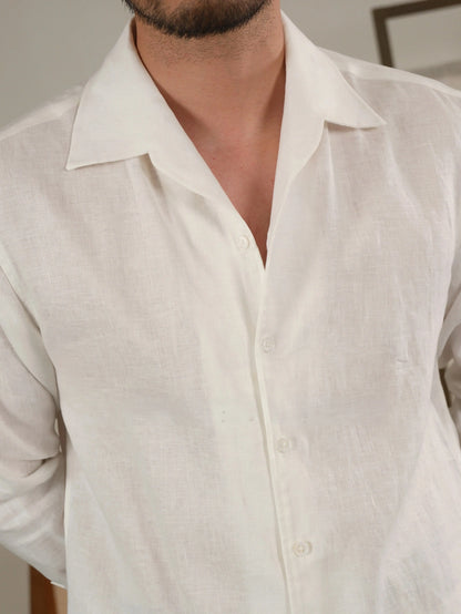 Men's Cuban Collar Long Sleeve Linen Shirt