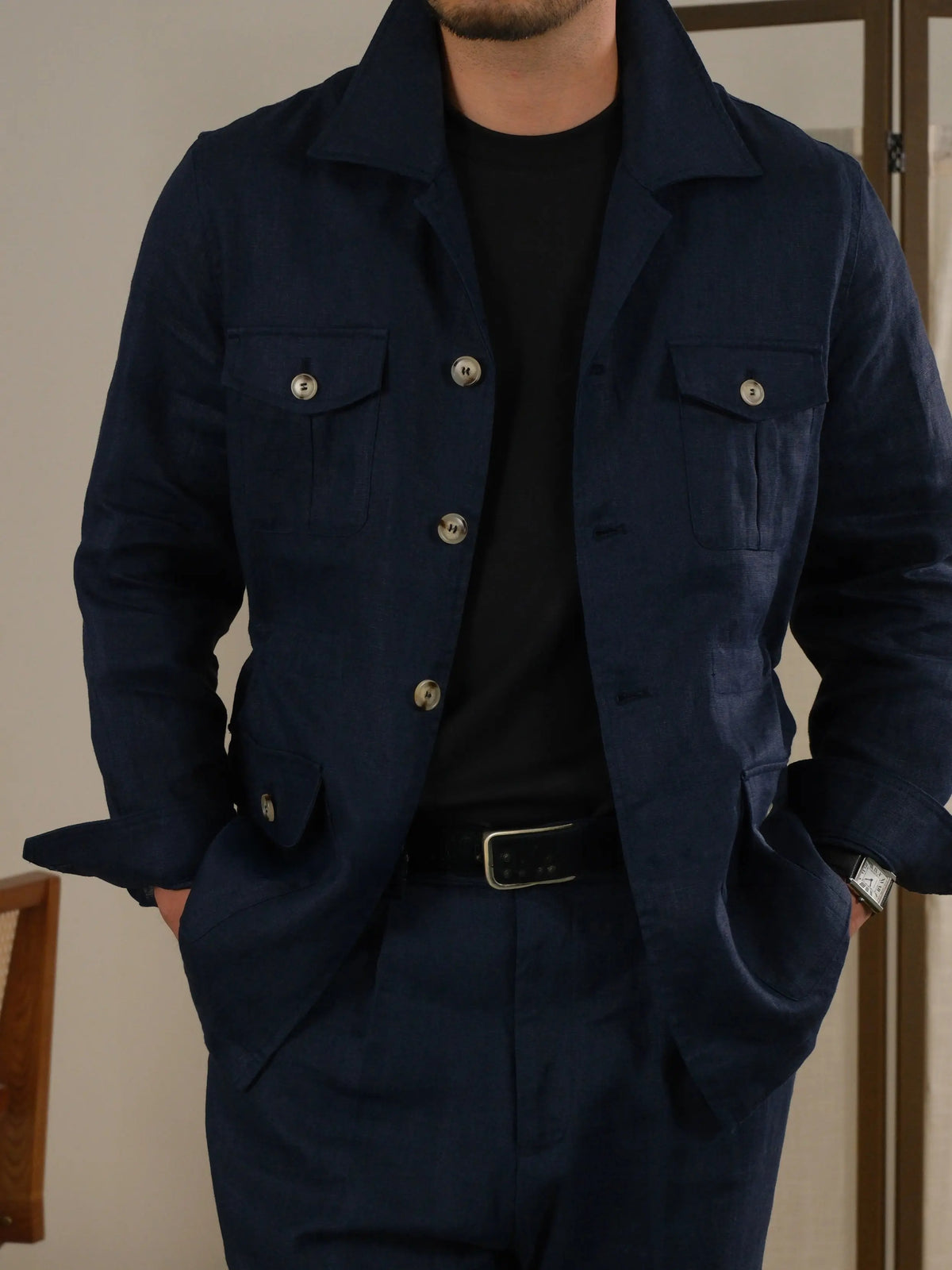 Men's Italian Safari Jacket in Breathable Linen