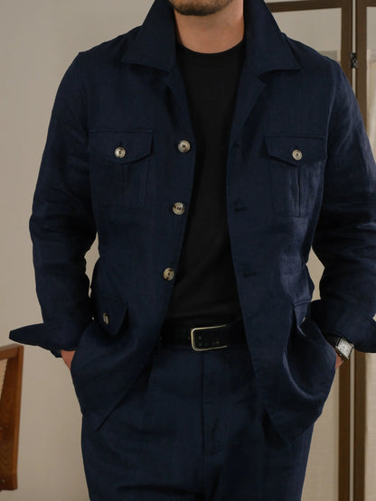 Men's Italian Safari Jacket in Breathable Linen