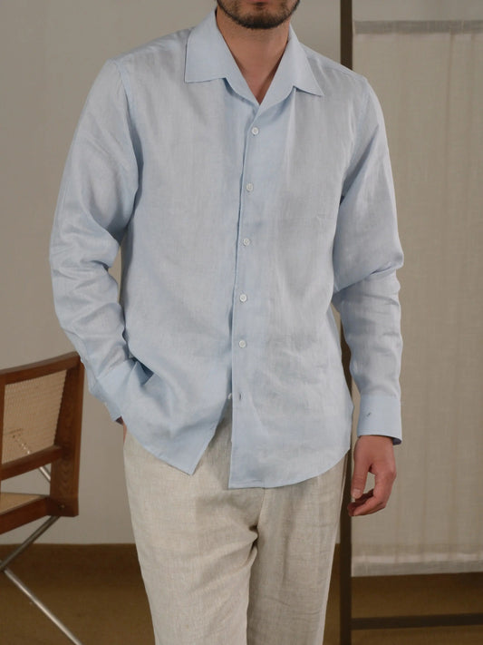 Men's Cuban Collar Long Sleeve Linen Shirt